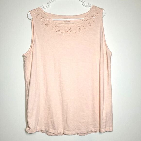 Talbots Pink Floral Neckline Sleeveless Top XL - Picture 1 of 8